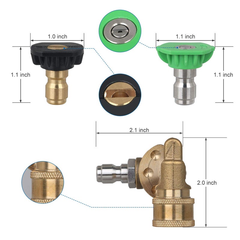 STYDDI Pressure Washer Quick-Connect Pivoting Coupler Kit, 7 Pack Power Washer Nozzle Tips and Quick Connect Pivot Adapter Coupler with 5 Different Angles, 1/4 inch, 2.5 GPM, 4500 PSI - Image 3